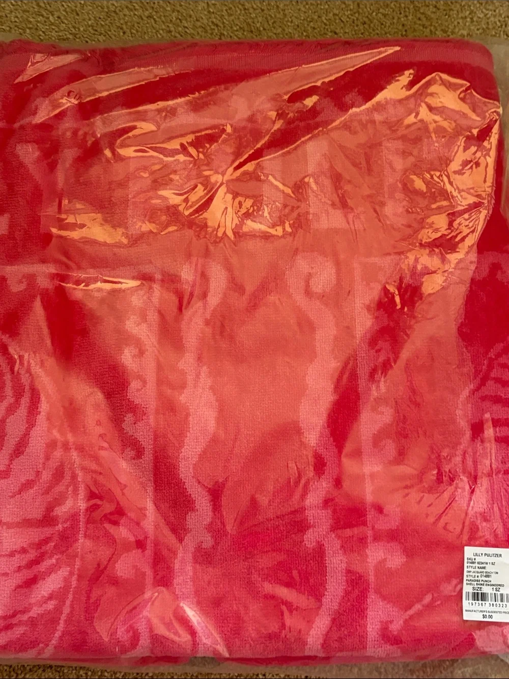 Lilly Pulitzer Bright Paradise Punch Cotton Pink Logo Towel